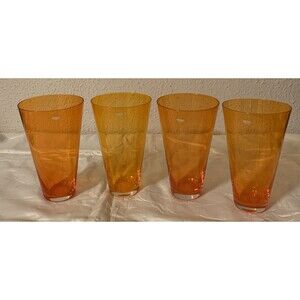4 Krosno Poland Highball Tumbler Drinking Glasses Orange